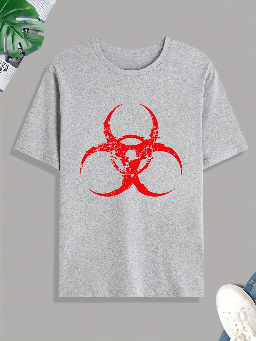 Biohazard Symbol Print T Shirt, Tees For Men, Casual Short Sleeve Tshirt For Summer Spring Fall, Tops As Gifts