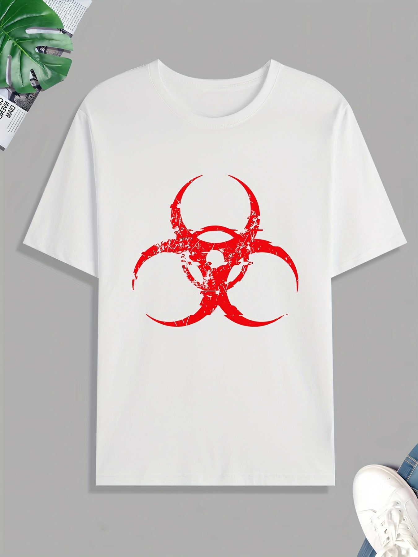 Biohazard Symbol Print T Shirt, Tees For Men, Casual Short Sleeve Tshirt For Summer Spring Fall, Tops As Gifts