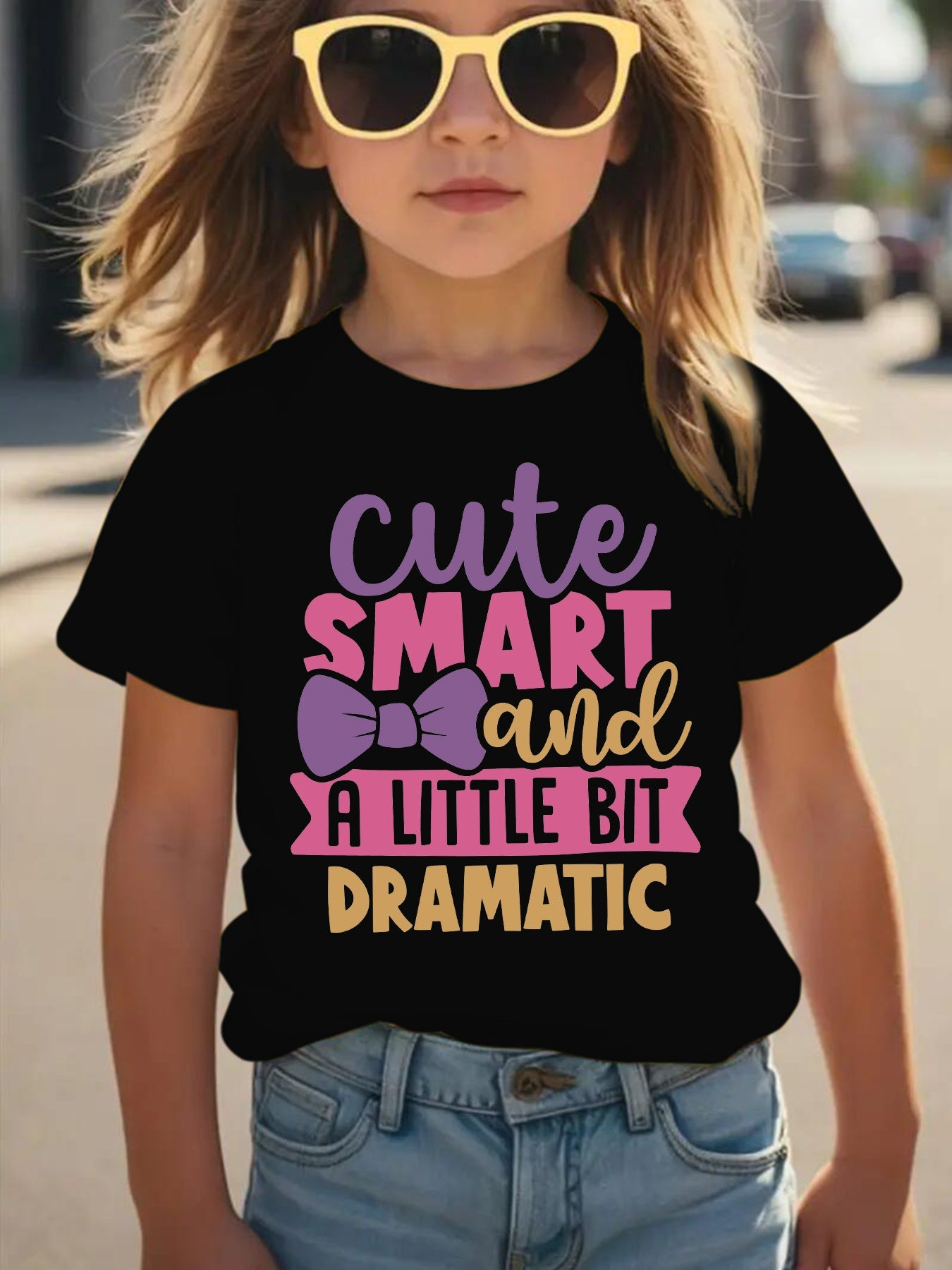 Summer Fashion Girls' Short Sleeve T-Shirt - Cute, Smart, and a Little Bit Dramatic Letter Print Casual Versatile Top NY-DX3236