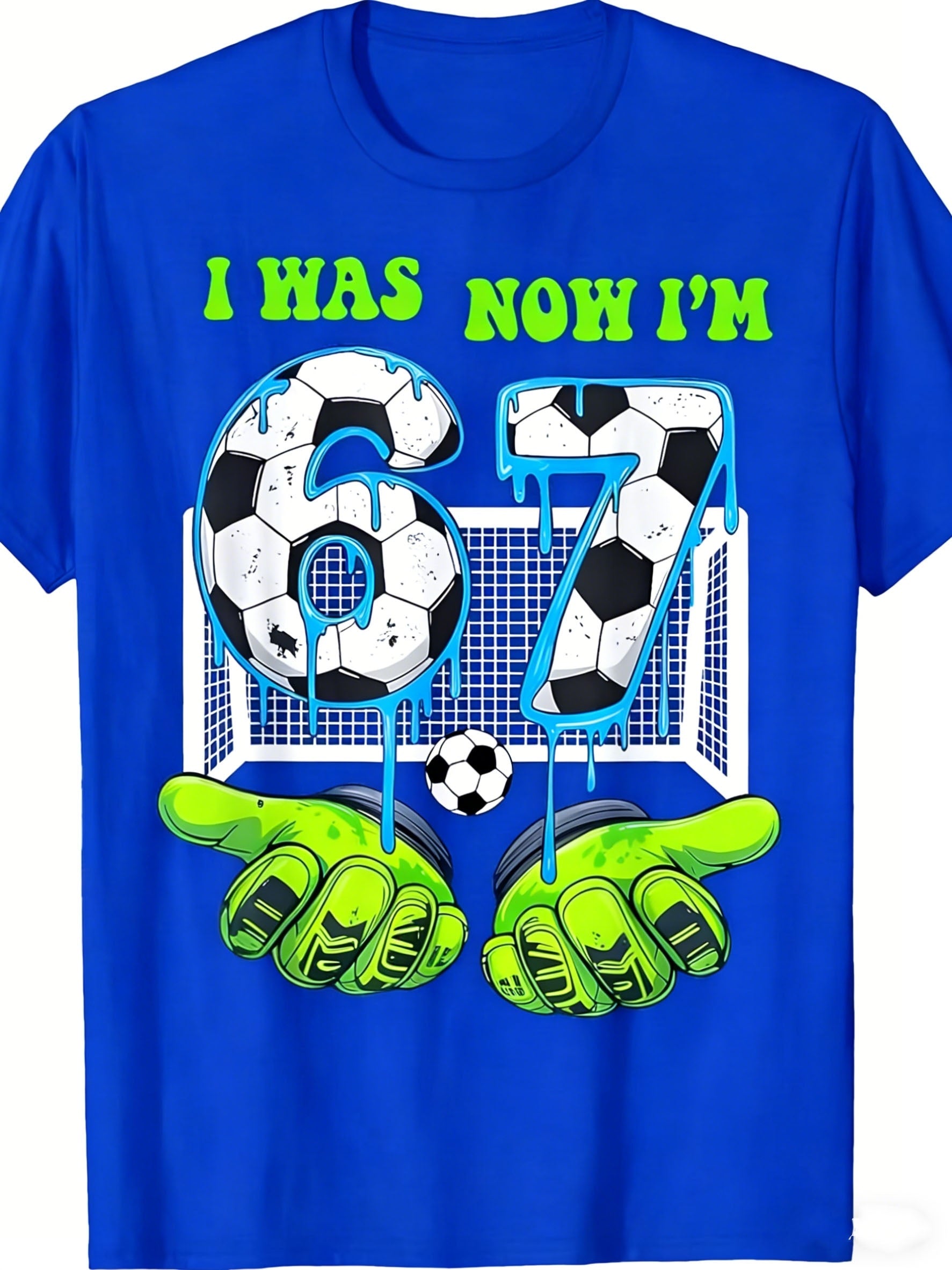 I Was 6, Now I'm 7 Birthday Boy 67 Soccer Style 7th Birthday T-Shirt Comfortable Boys' and Girls' Short Sleeve Spring/Summer Play Style Soccer  Fan Gift for Boys