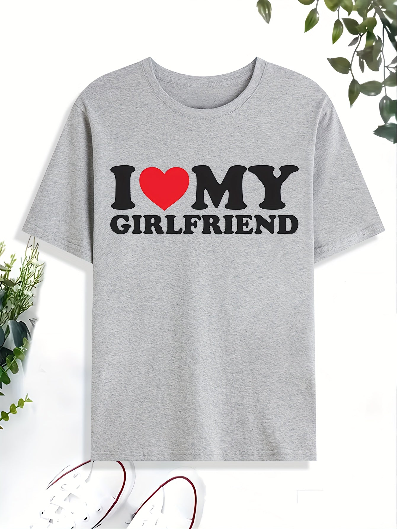 'I Love My Girlfriend' Print T Shirt, Tees For Men, Casual Short Sleeve Tshirt For Summer Spring Fall, Tops As Gifts