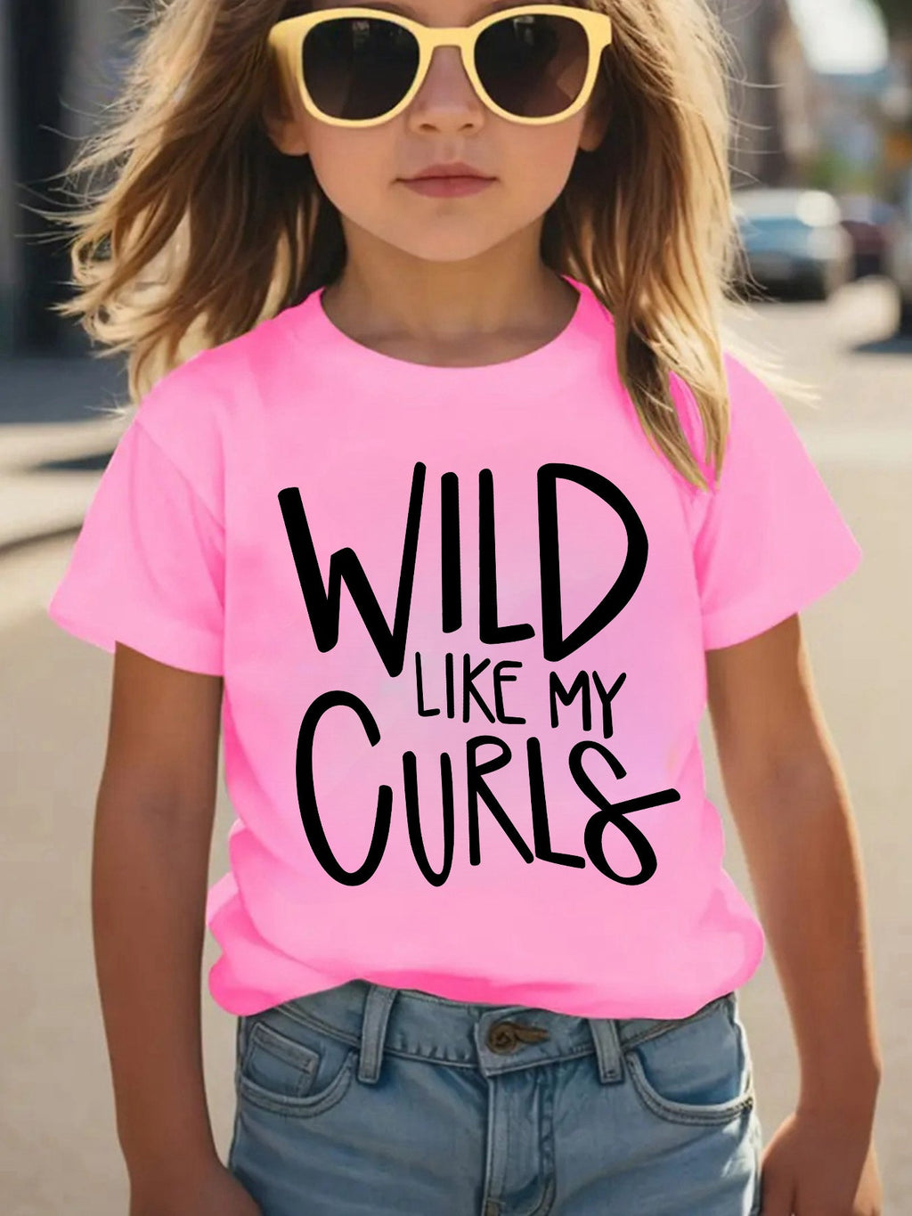Summer Fashion Girls' Short Sleeve T-Shirt "Wild Like My Curls" Letter Print Casual Versatile Top DX2660
