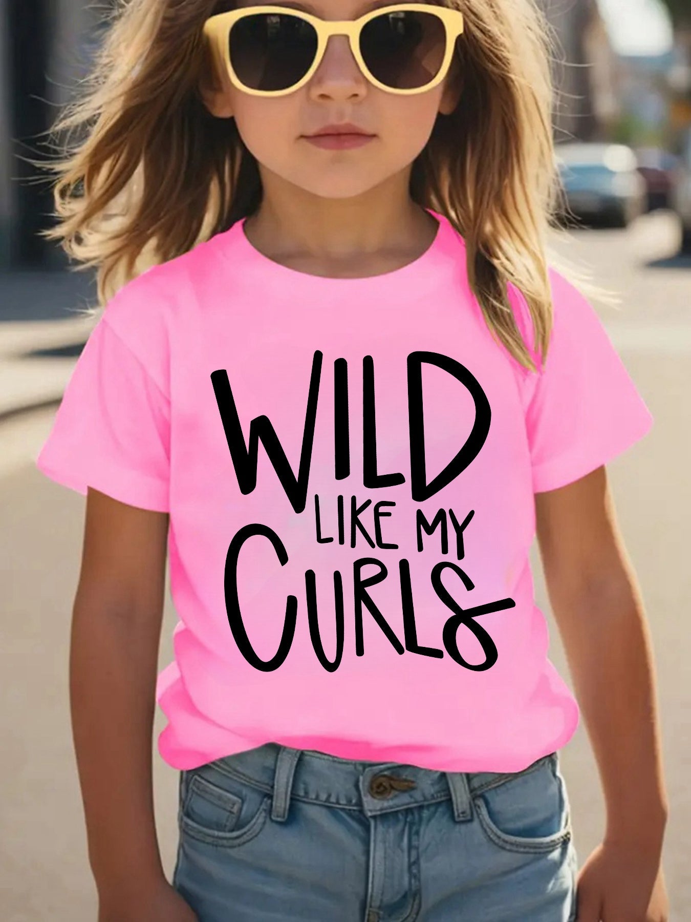 Summer Fashion Girls' Short Sleeve T-Shirt "Wild Like My Curls" Letter Print Casual Versatile Top DX2660