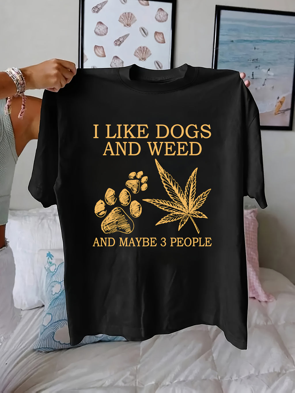 I Like Dogs And Cats, Maybe Also Three People. Print T-Shirt, Short Sleeve Crew Neck Casual Top for Summer & Spring, Women'S Clothing