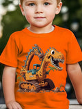 Summer Boys' Fashion Short Sleeve Dinosaur Excavator Element Print Outdoor Casual Top DX5016