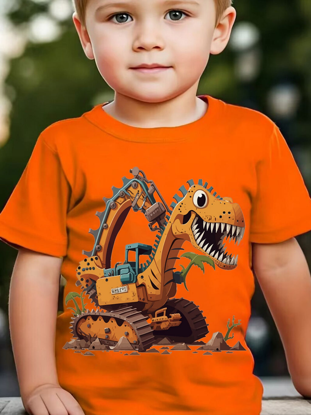 Summer Boys' Fashion Short Sleeve Dinosaur Excavator Element Print Outdoor Casual Top DX5016