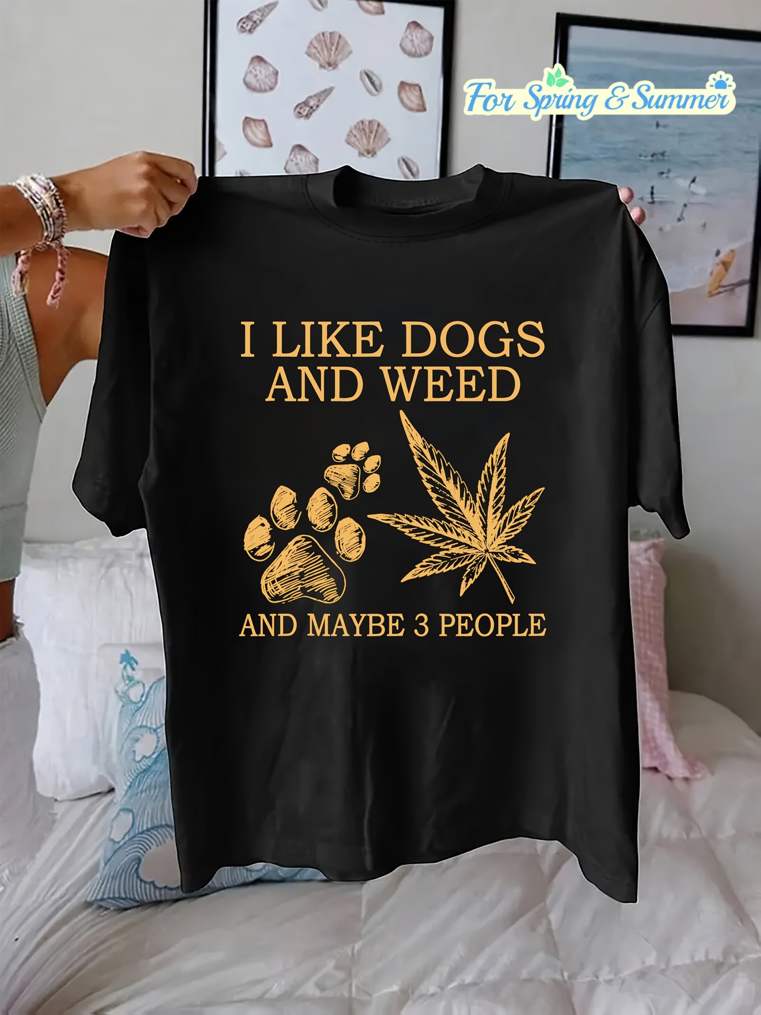 I Like Dogs And Cats, Maybe Also Three People. Print T-Shirt, Short Sleeve Crew Neck Casual Top for Summer & Spring, Women'S Clothing