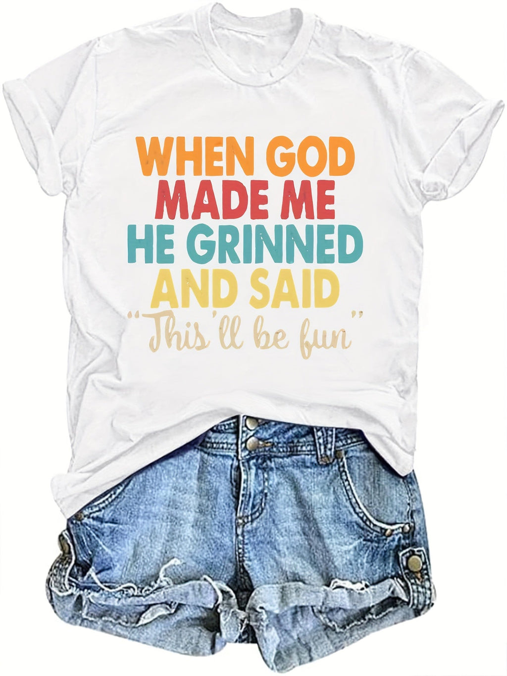 Funny Christian Shirts for Women When God Made Me He Grinned T Shirt Sarcastic Jesus Faith Religious Tops