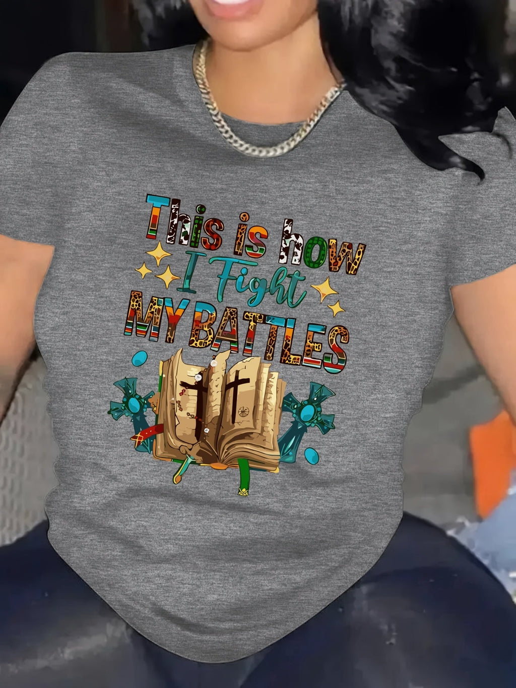 Battles Fashion Women'S Colorful Letter Book Pattern Printed Round Neck T-Shirt, Casual Short-Sleeve Top for Spring And Summer, Women'S Clothing