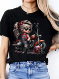 Fashion Motorcycle, Gift, Holiday Edition, Novelty Print, New Women's Round Neck Casual Sport All-Season Comfort T-Shirt