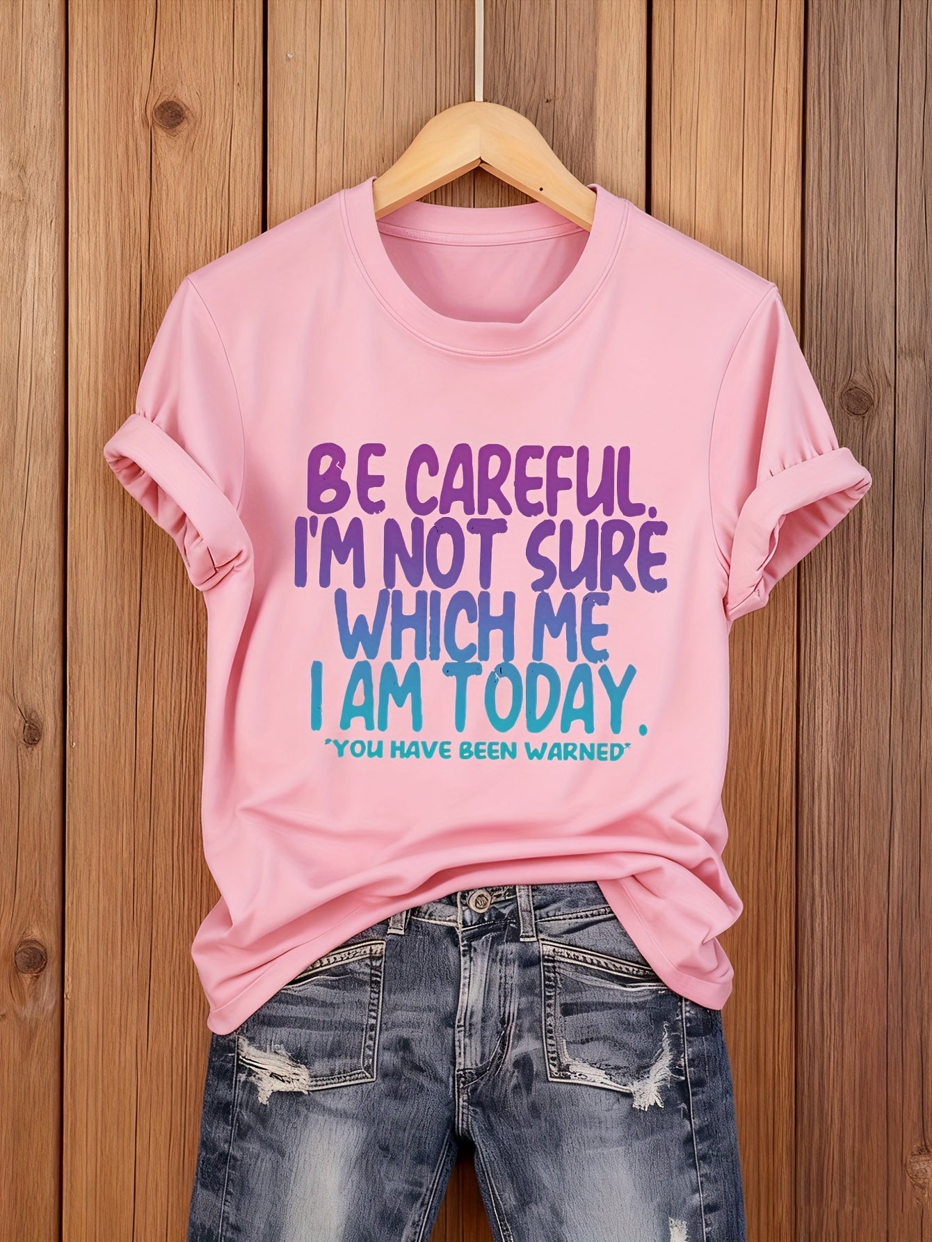 Women'S Funny "I'm Not Sure Which Me I Am Today" T-Shirt - Pink Crew Neck Tee with Lettering - Lightweight Everyday Casual Shirt for Women - Humorous Gift for, Ladies T Shirts, Comfortable Fit Shirt