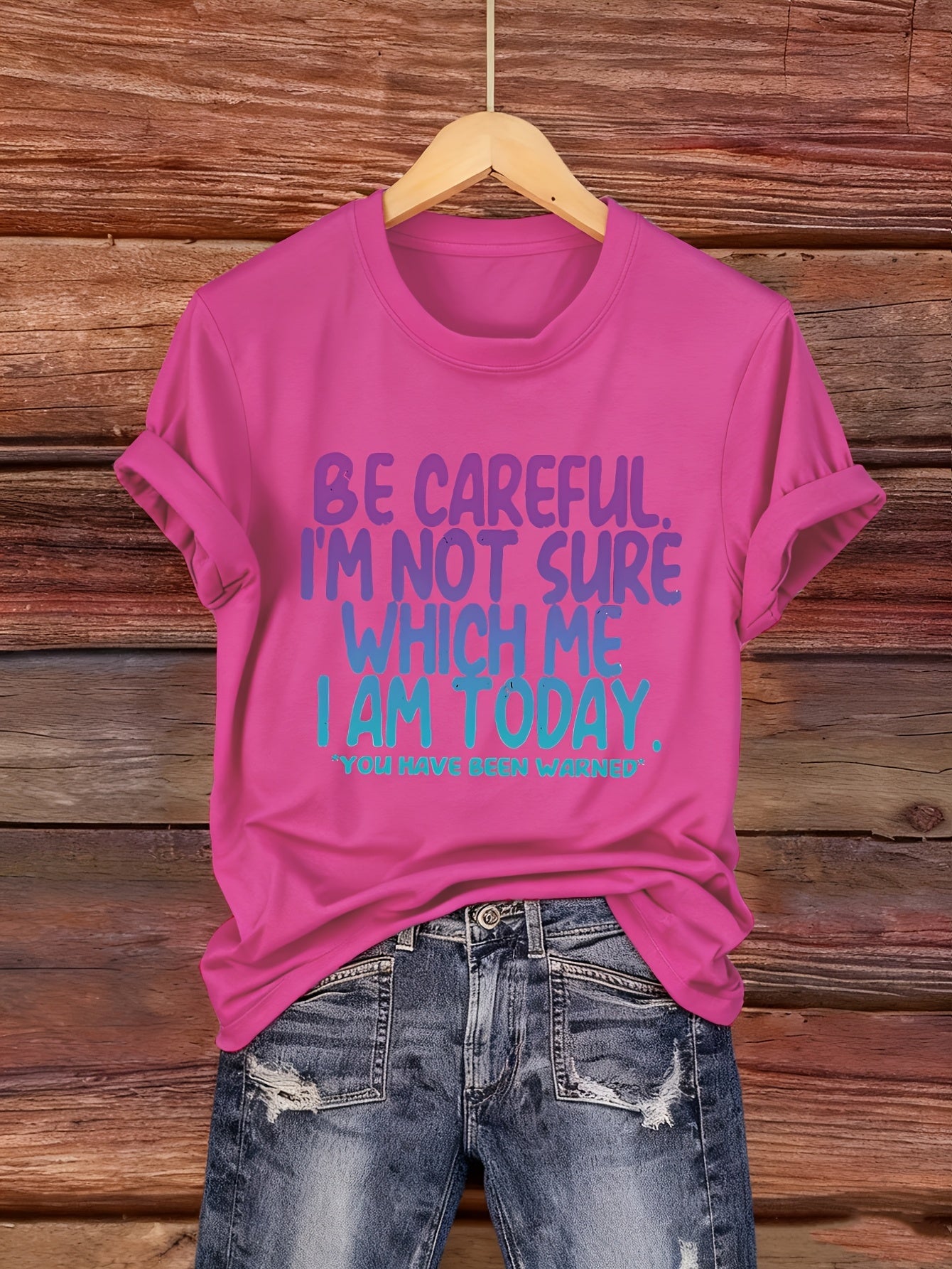 Women'S Funny "I'm Not Sure Which Me I Am Today" T-Shirt - Pink Crew Neck Tee with Lettering - Lightweight Everyday Casual Shirt for Women - Humorous Gift for, Ladies T Shirts, Comfortable Fit Shirt
