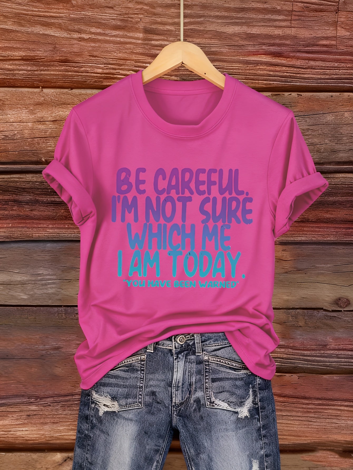 Women'S Funny "I'm Not Sure Which Me I Am Today" T-Shirt - Pink Crew Neck Tee with Lettering - Lightweight Everyday Casual Shirt for Women - Humorous Gift for, Ladies T Shirts, Comfortable Fit Shirt