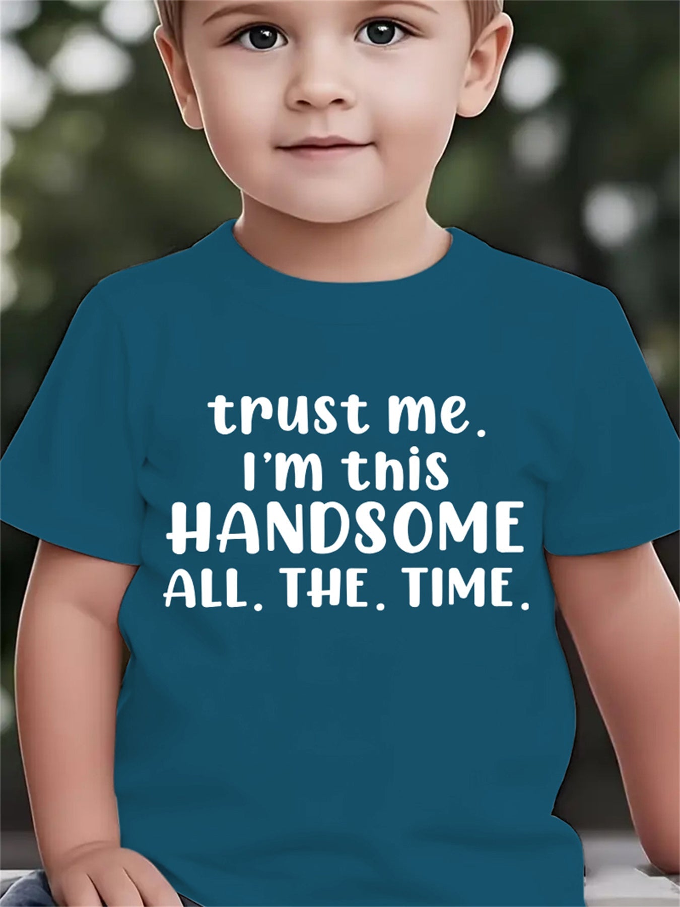 Summer Fashion Boys' Short-Sleeve T-Shirt "TRUST ME I'M THIS HANDSOME ALL THE TIME" Letter Print Casual Top DX2891