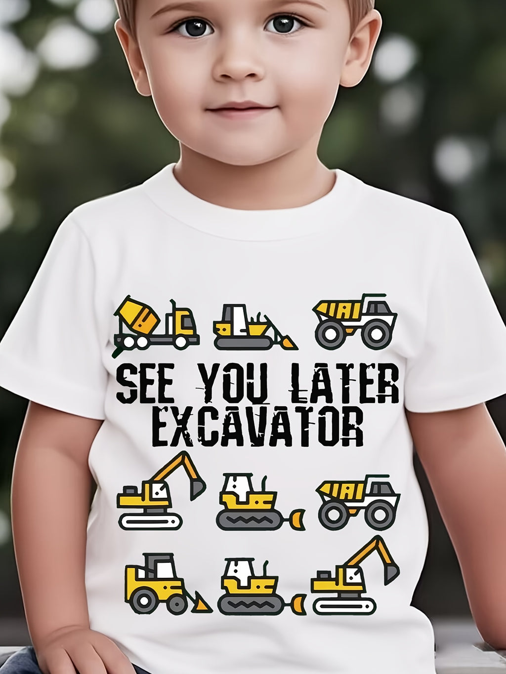 2025  Trendy Cartoon "See You Later" Print T-Shirt, Excavator Anime Casual Kawaii Crew Neck Short Sleeve Top
