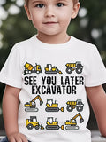 2025  Trendy Cartoon "See You Later" Print T-Shirt, Excavator Anime Casual Kawaii Crew Neck Short Sleeve Top
