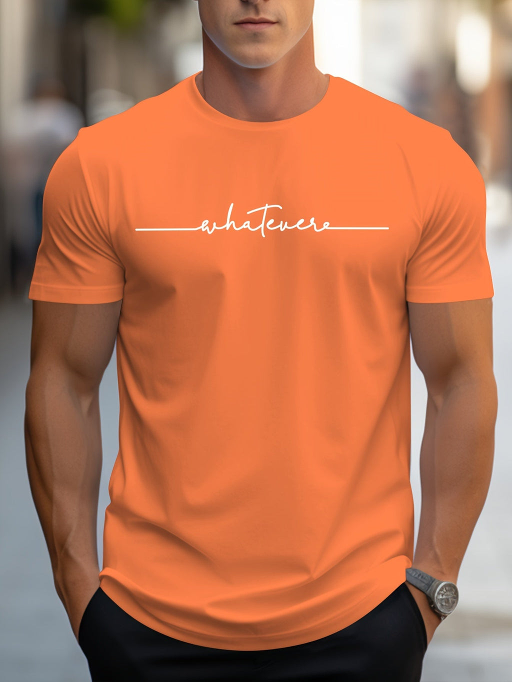 Men's English Art Print Crew Neck T-Shirt, Minimalist Lettering! Stylish Handwritten Alphabet Short Sleeve Casual Essential! Low-Key Sophisticated! Lazy Style! Handwritten Letter Print Tee