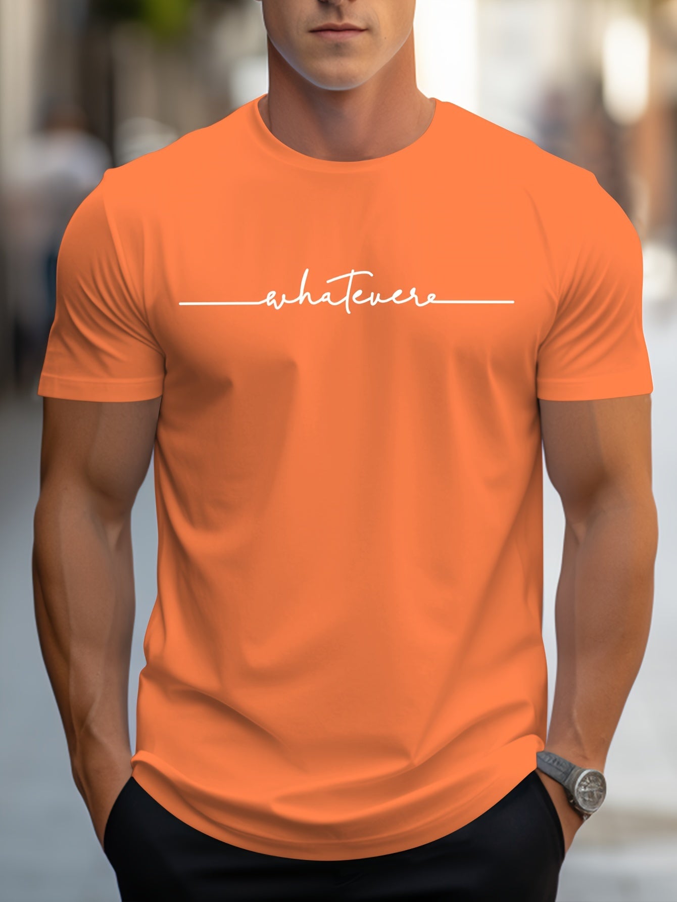 Men's English Art Print Crew Neck T-Shirt, Minimalist Lettering! Stylish Handwritten Alphabet Short Sleeve Casual Essential! Low-Key Sophisticated! Lazy Style! Handwritten Letter Print Tee