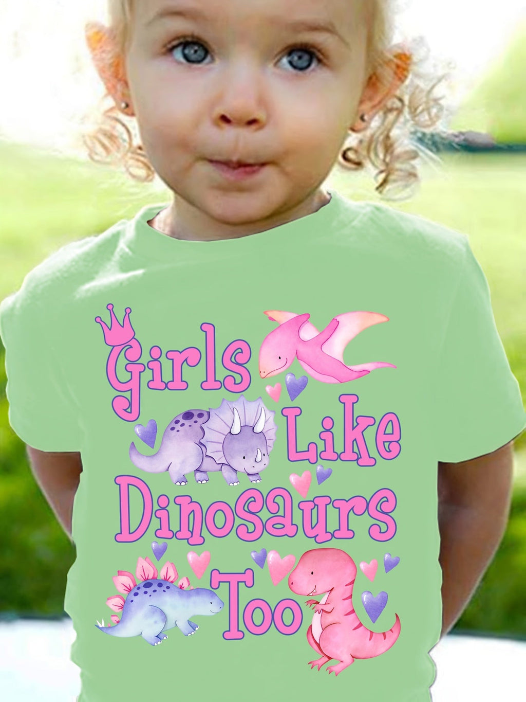 Girls' Fashion T-Shirt Girls Like Dinosaurs Too Dinosaur Print Cute Short Sleeve T-Shirt Casual Top