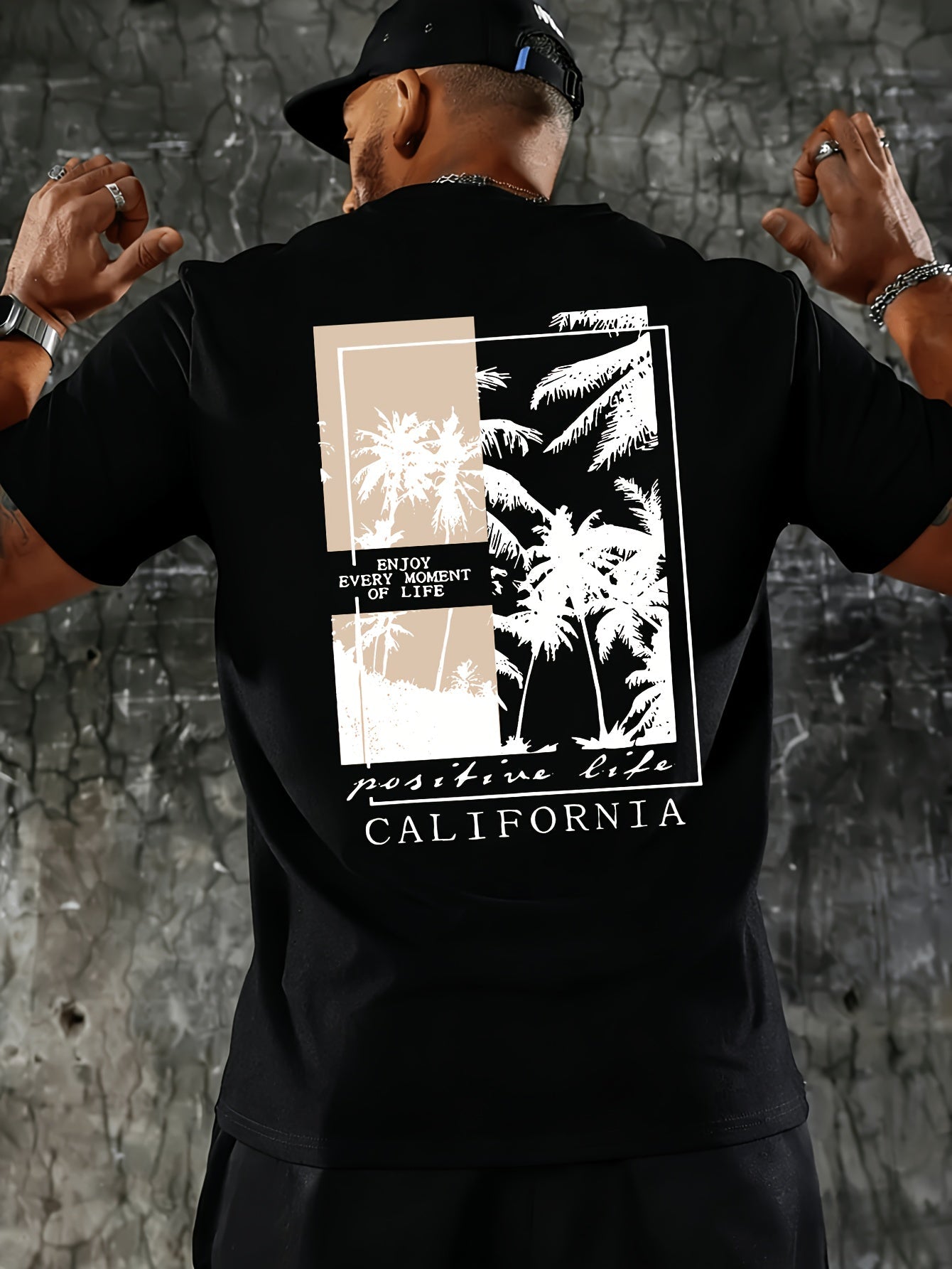 Men's Fashion Casual CALIFORNIA Print Regular Shoulder Short Sleeve T-Shirt, Comfortable and Versatile, Suitable for All Seasons
