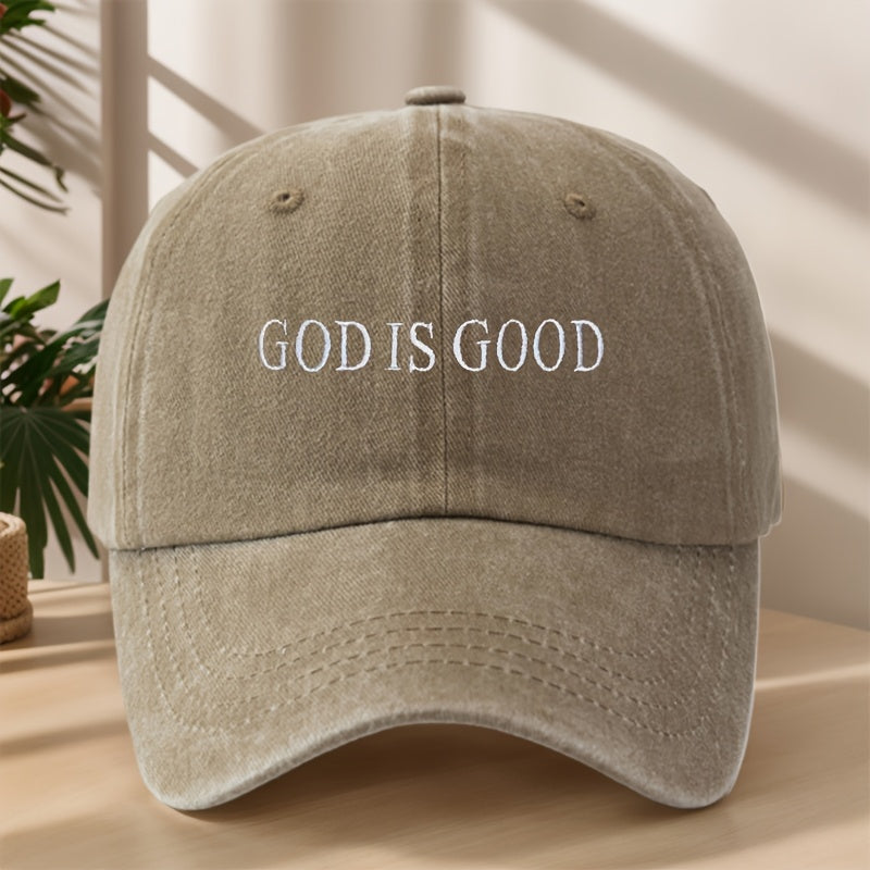 MAKEFGE Vintage Washed Baseball Cap for Men & Women - Embroidered "GOD IS GOOD" Design, Lightweight Breathable Soft Fabric, Adjustable Unisex Casual Outdoor Sports Hat for Spring Summer, Embroidered Detail