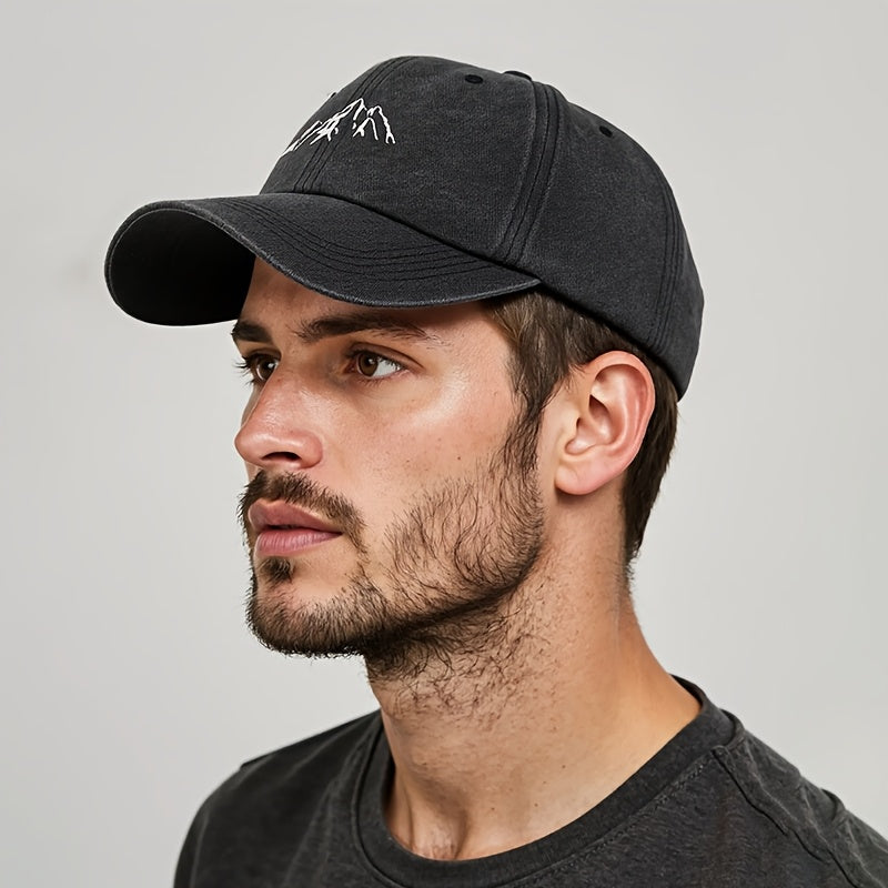 High-Quality Mountain Peak Embroidery Baseball Cap Outdoor Sports Hiking Moisture-Wicking Breathable Duckbill Cap Soft Top Adjustable Unisex Hat