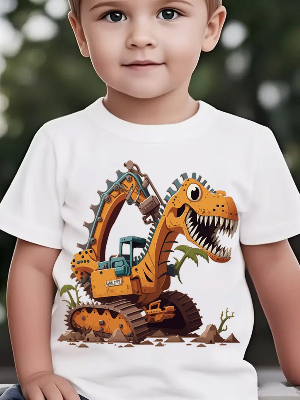 Summer Boys' Fashion Short Sleeve Dinosaur Excavator Element Print Outdoor Casual Top DX5016