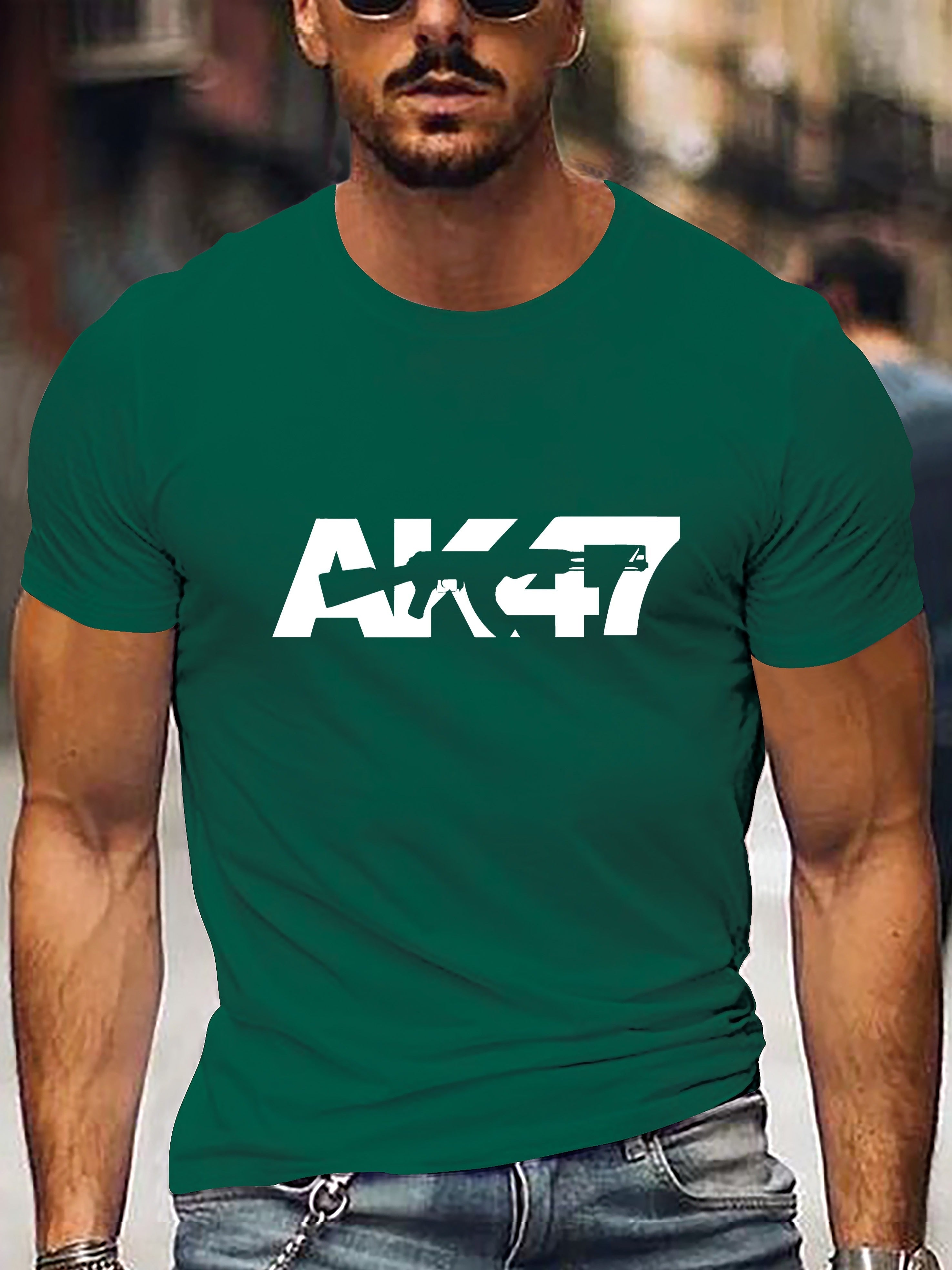 Men'S Casual Short Sleeve T-Shirt Featuring an AK47 Print, Perfect for Summer Wear