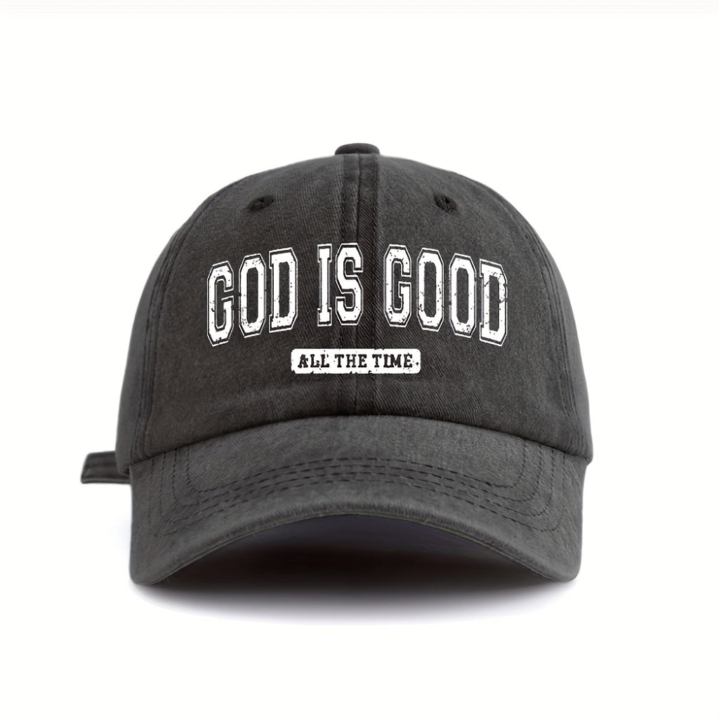 1pc GOD IS GOOD All The Time Letter Print Women'S Washed Baseball Cap, Fashion Outdoor Vintage Street Urban Style Men Women Cap Curved Brim Dad Hat Sun Hat for Vacation Beach Travel Riding