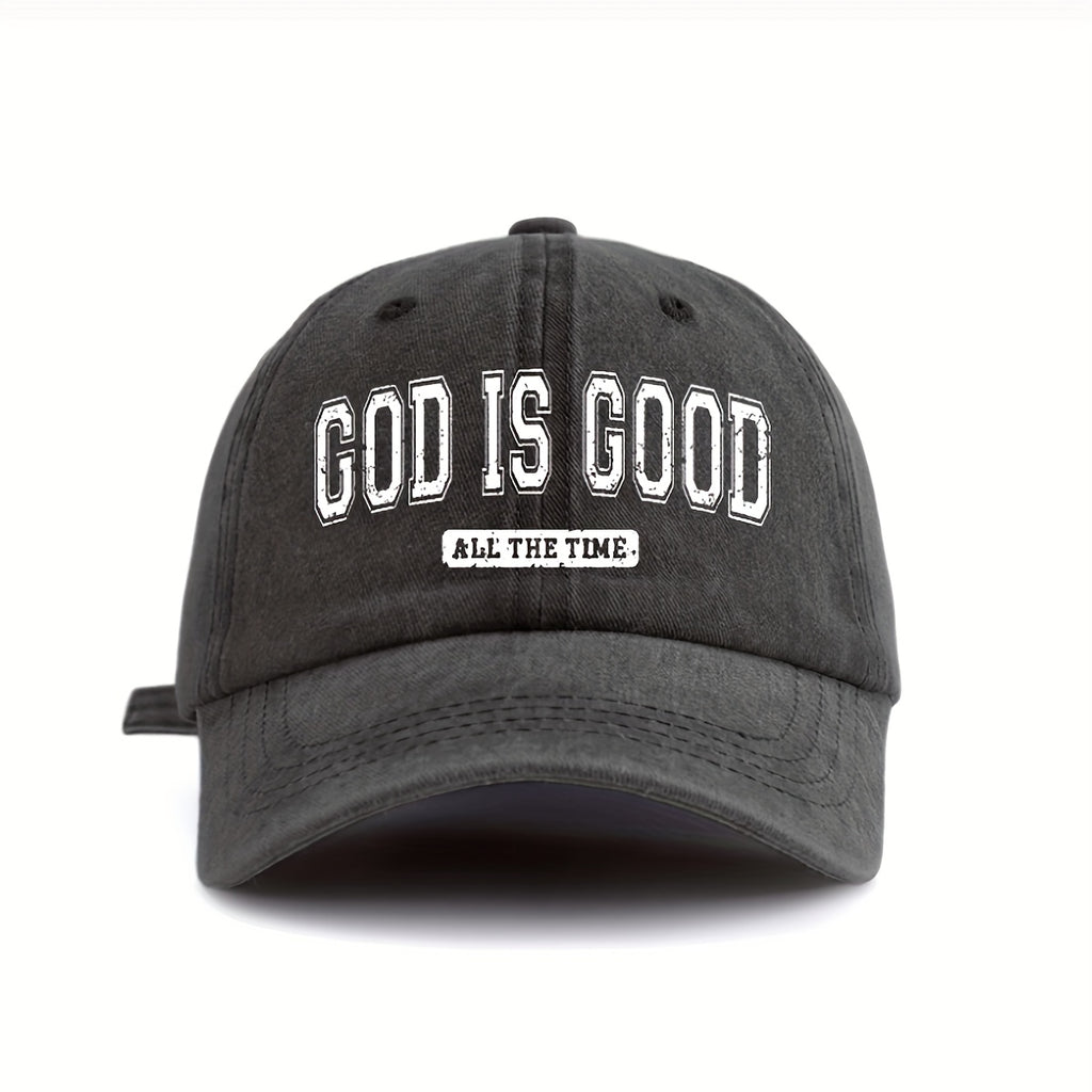 1pc GOD IS GOOD All The Time Letter Print Women'S Washed Baseball Cap, Fashion Outdoor Vintage Street Urban Style Men Women Cap Curved Brim Dad Hat Sun Hat for Vacation Beach Travel Riding