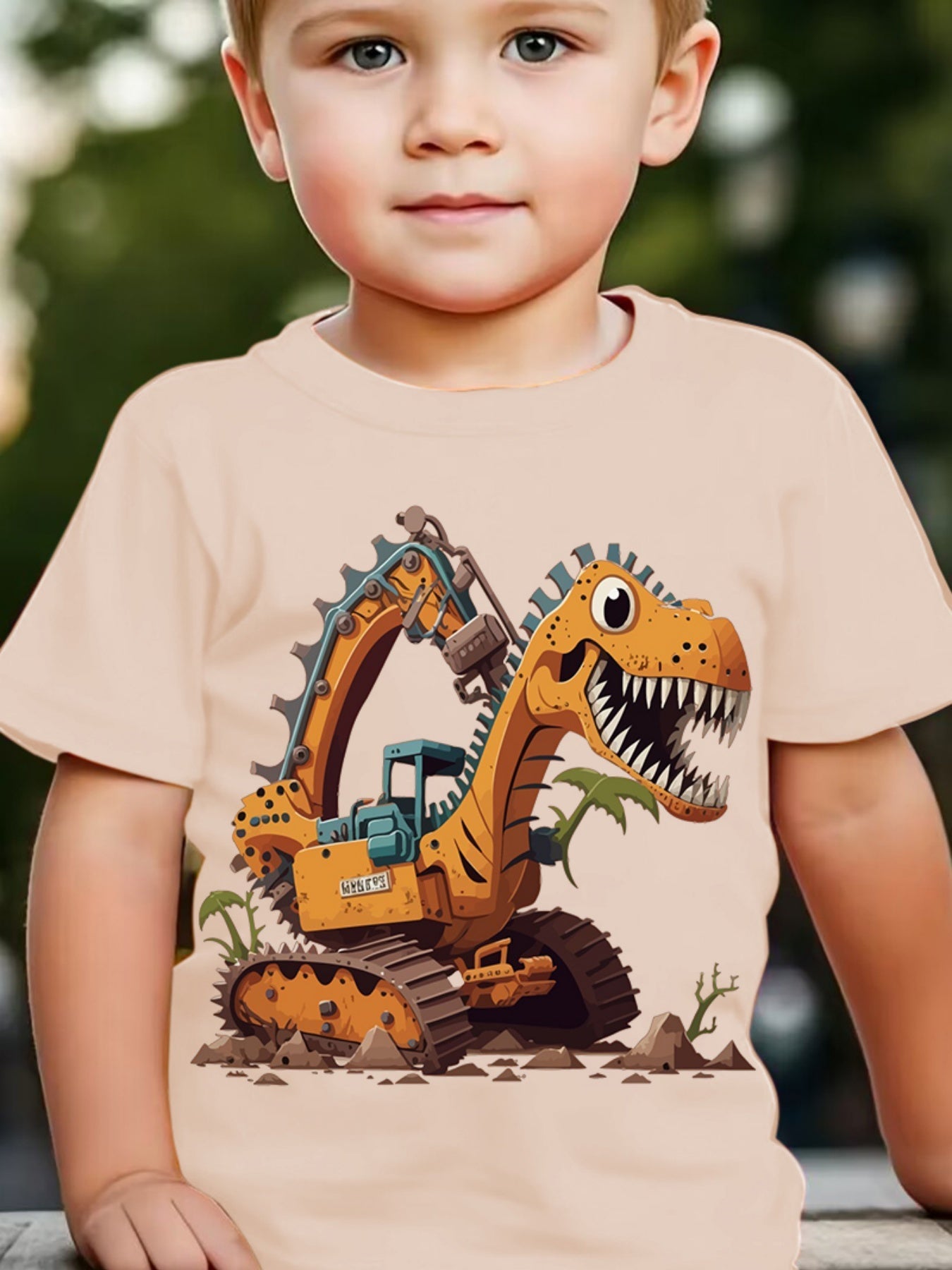 Summer Boys' Fashion Short Sleeve Dinosaur Excavator Element Print Outdoor Casual Top DX5016
