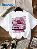 Sanrio Hello Kitty Women's Speed Harajuku Graphic T-Shirt - Cute Anime Short Sleeve Crew Neck Top with Hello Kitty Face & Speed Text Print, Culture Summer Tee for Kawaii Fashion