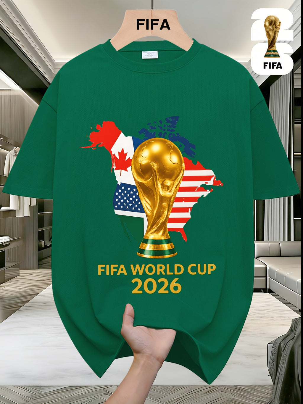 FIFA World Cup Football Brightly Patterned T-shirts from the USA, Canada, and Mexico, Featuring Street-style Prints, Fun Printed Short Sleeves, Perfect for Casual Attire, Men's and Women's Styles, and Suitable as a Birthday Gift for Sports Fans.