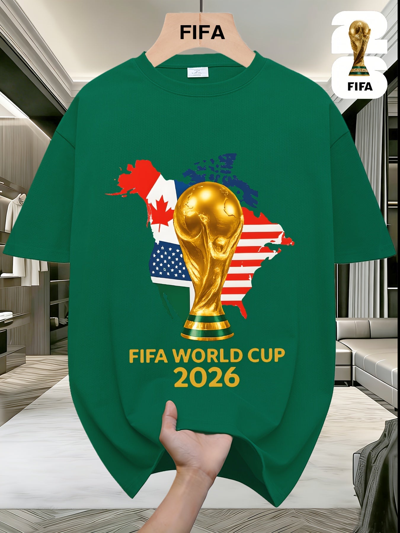 FIFA World Cup Football Brightly Patterned T-shirts from the USA, Canada, and Mexico, Featuring Street-style Prints, Fun Printed Short Sleeves, Perfect for Casual Attire, Men's and Women's Styles, and Suitable as a Birthday Gift for Sports Fans.
