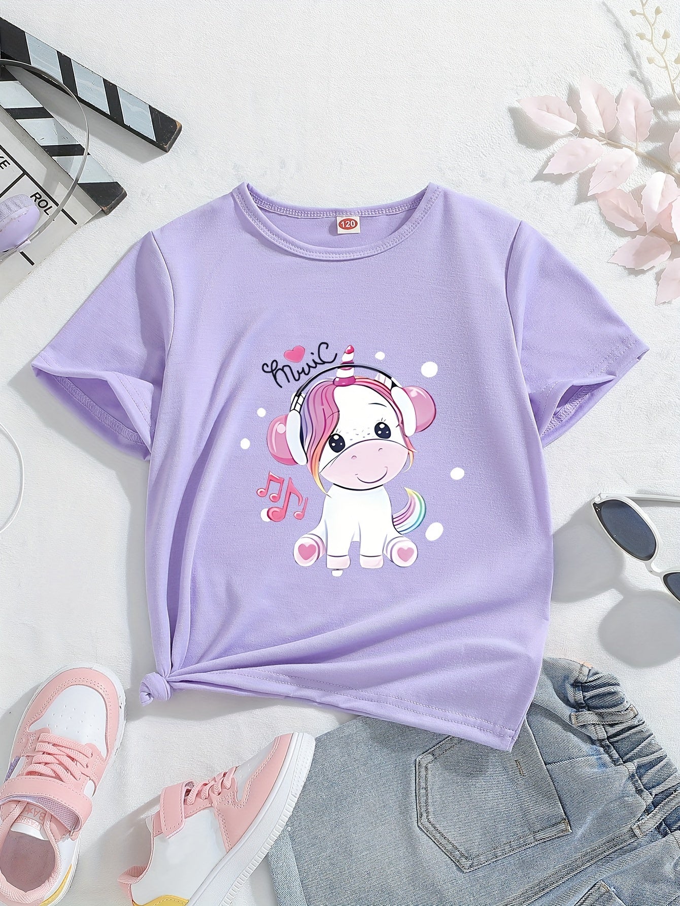 Cute And Fashionable Minimalist Colorful Cartoon Pony Printed Short-sleeved T-shirt For Girls, Suitable For Spring, Summer, And Autumn