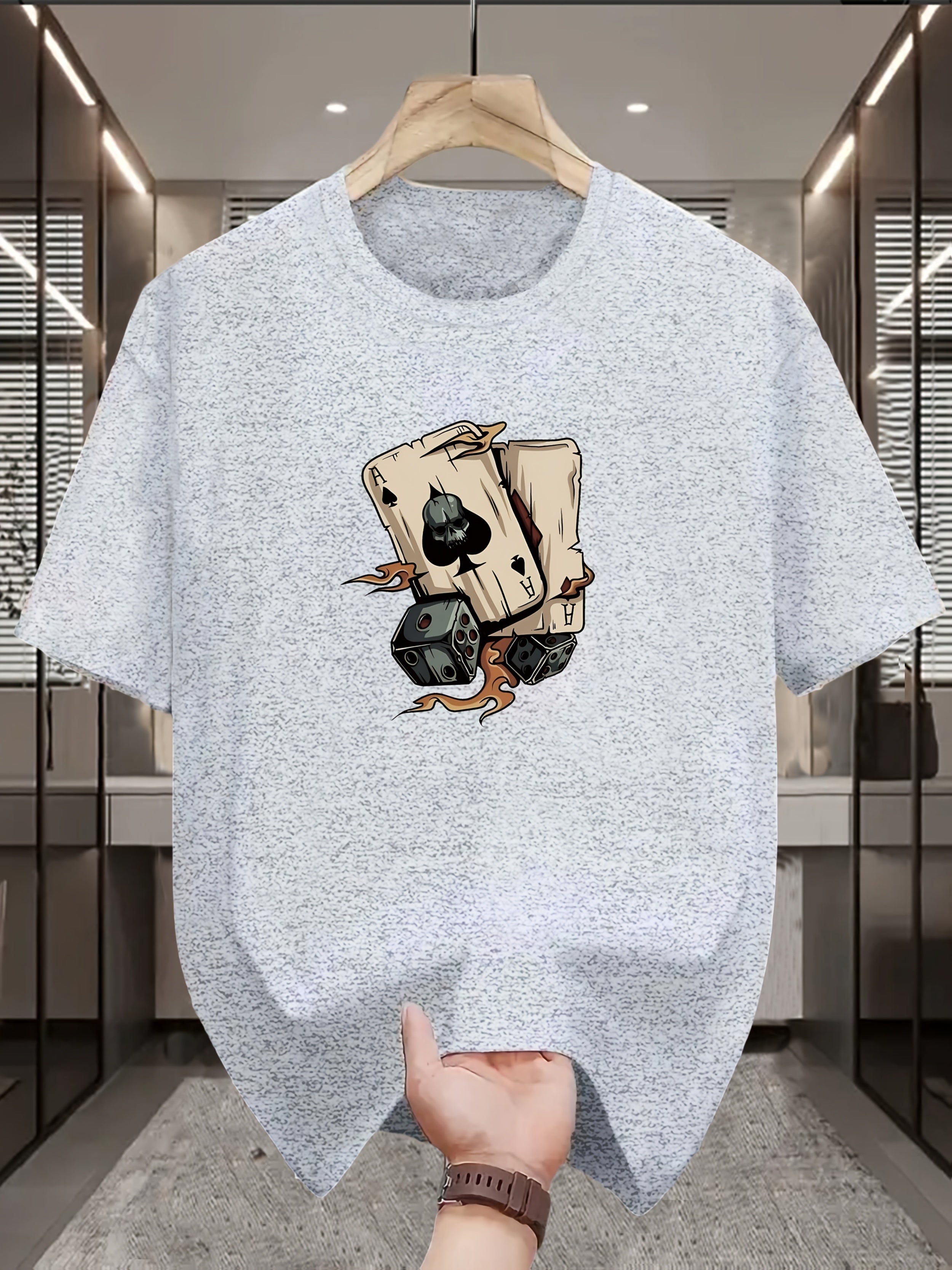 Men's Fashion Printed T-Shirt with Perfect Combination of Poker Cards and Dice Design