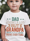 Funny Grandpa Quote T-Shirt for Boys - "Dad Knows a Lot But Grandma Knows Everything" Kids Top with Stars - Soft Everyday Shirt for Father's Day Gifts, Birthday Parties - & Youth Apparel (Black), Family Celebration Outfit, Playful Lettering Design, Durabl
