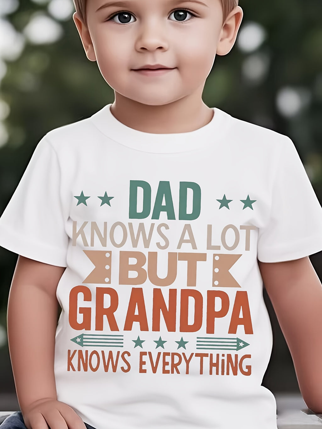 Funny Grandpa Quote T-Shirt for Boys - "Dad Knows a Lot But Grandma Knows Everything" Kids Top with Stars - Soft Everyday Shirt for Father's Day Gifts, Birthday Parties - & Youth Apparel (Black), Family Celebration Outfit, Playful Lettering Design, Durabl