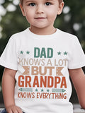 Funny Grandpa Quote T-Shirt for Boys - "Dad Knows a Lot But Grandma Knows Everything" Kids Top with Stars - Soft Everyday Shirt for Father's Day Gifts, Birthday Parties - & Youth Apparel (Black), Family Celebration Outfit, Playful Lettering Design, Durabl