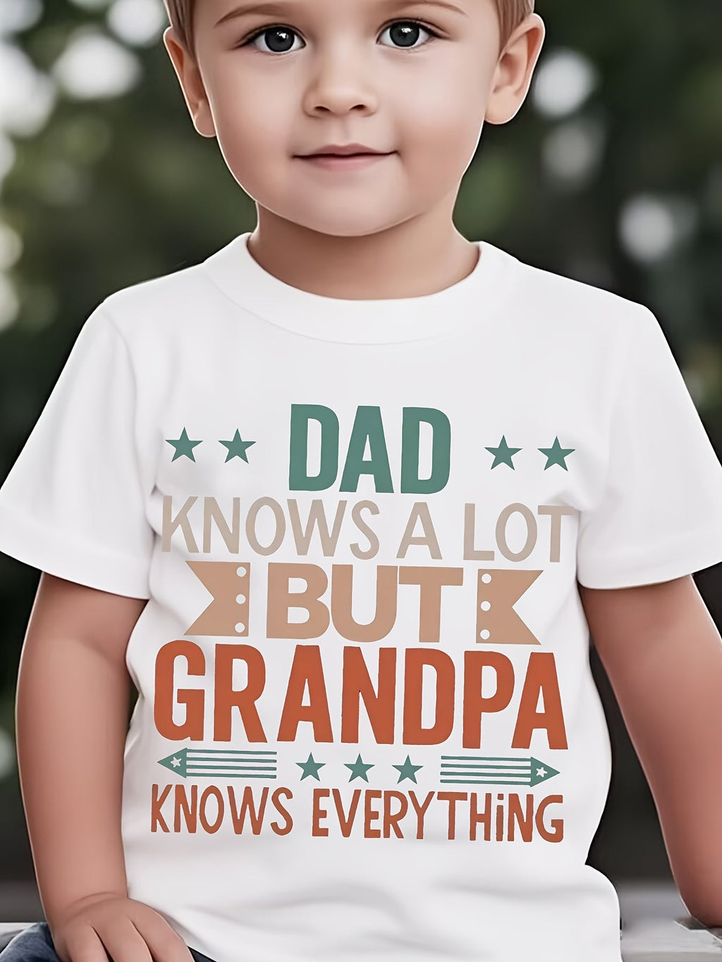 Funny Grandpa Quote T-Shirt for Boys - "Dad Knows a Lot But Grandma Knows Everything" Kids Top with Stars - Soft Everyday Shirt for Father's Day Gifts, Birthday Parties - & Youth Apparel (Black), Family Celebration Outfit, Playful Lettering Design, Durabl