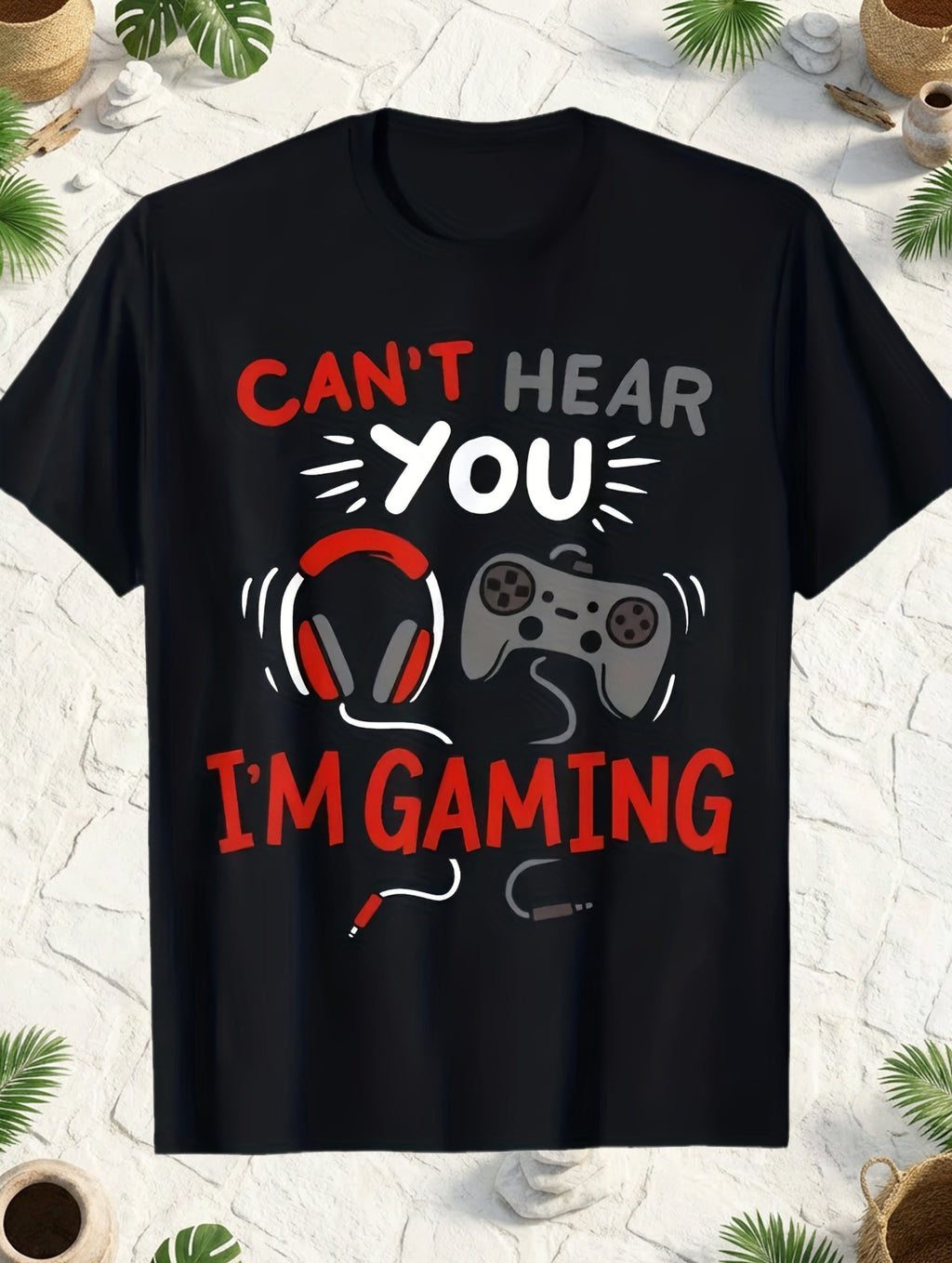 Boys' Graphic T-Shirt - "Can't Hear You While Gaming" Slogan Tee - Casual Loose-Fit Breathable Fashion Top for Gamers - Orange Daily Casual and LAN Party Outfit - Machine Washable Summer Apparel, Gaming Style, Crew Neck Design, Youth Style
