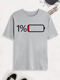 Battery Low Print T Shirt, Tees For Men, Casual Short Sleeve Tshirt For Summer Spring Fall, Tops As Gifts