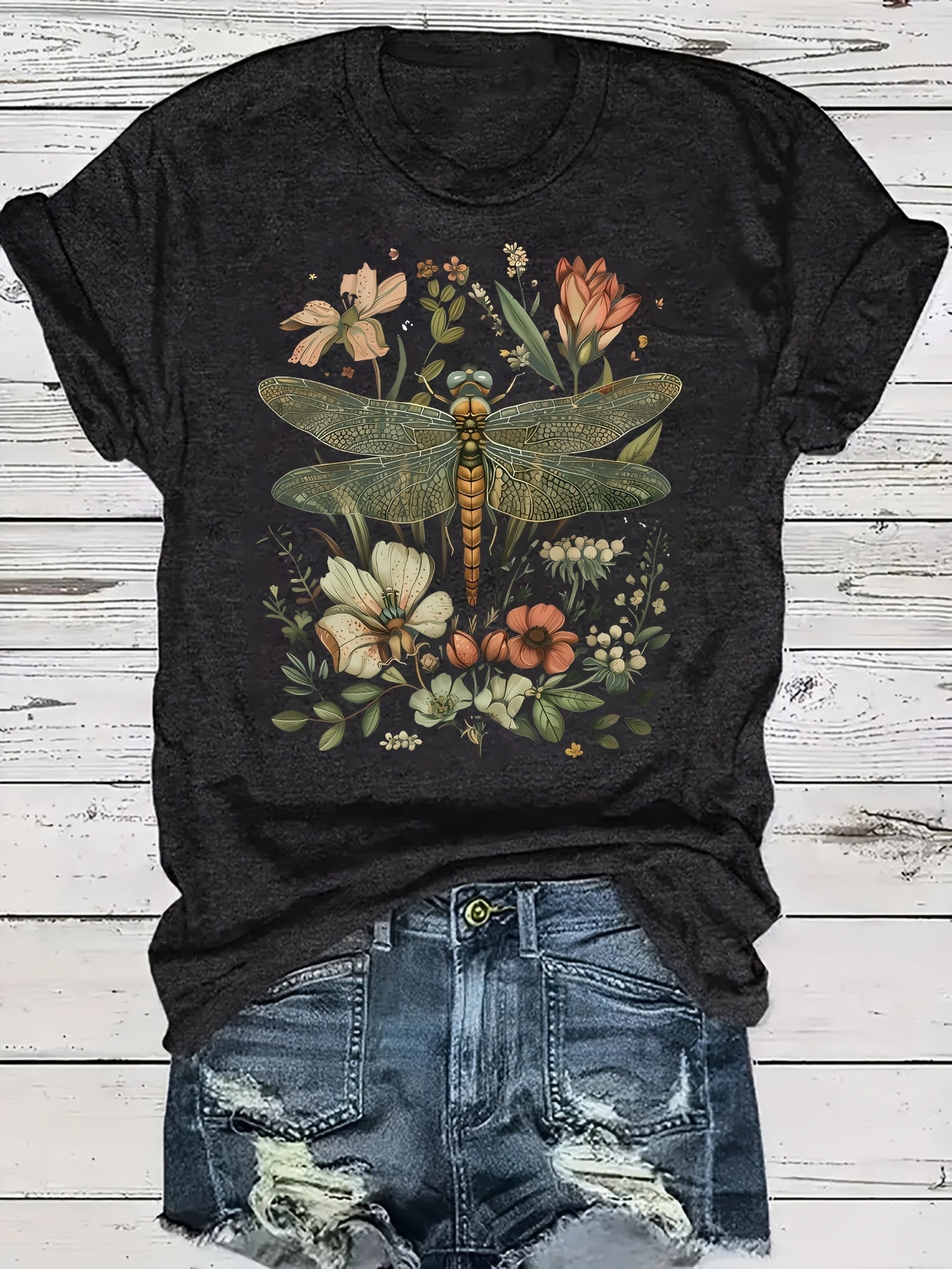 Fashionable Floral, Bohemian Women'S Graphic Print, Casual Short Sleeve - Spring And Summer Fit, Perfect Choice, Round Neck Women'S T-Shirt