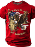 Large Round-Neck Short-Sleeved T-Shirt, Large Independence Day 250Th Anniversary T-Shirt, Featuring The National Flag, Eagle, And Statue of Liberty Prints, Loose-Fitting Top, Plus Size