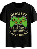 Game Controller Blue Print T-Shirt, Summer, Versatile, Athletic, Trendy T-Shirt, Round Neck Short Sleeve Top, Casual Daily Wear, Men'S Clothing