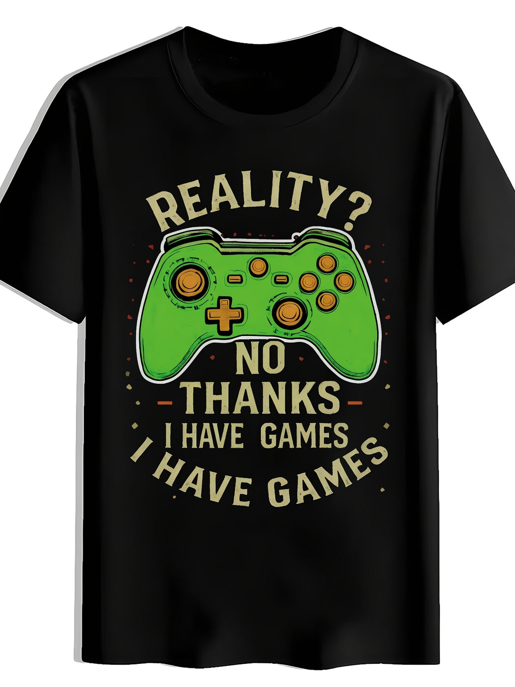 Game Controller Blue Print T-Shirt, Summer, Versatile, Athletic, Trendy T-Shirt, Round Neck Short Sleeve Top, Casual Daily Wear, Men'S Clothing