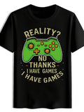Game Controller Blue Print T-Shirt, Summer, Versatile, Athletic, Trendy T-Shirt, Round Neck Short Sleeve Top, Casual Daily Wear, Men'S Clothing