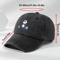Cartoon Panda Print Baseball Cap, Washed Distressed Classic Flat Brim Hat, Soft Top Comfortable Moisture-Wicking Breathable Cap