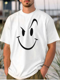 Pure - Cotton White T - shirt for Men: Simple and Bold Smiling Face Design