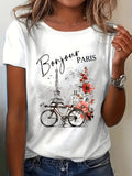 Summer Fashion Paris Print Casual Regular Fit Round Neck Short Sleeve T-Shirt